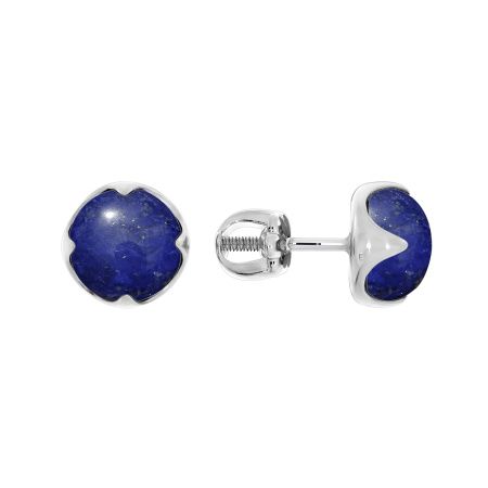 Серебряные cерьги пусеты (гвоздики) с лазуритом