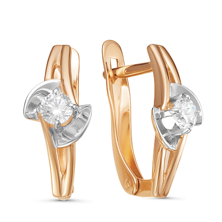 Золотые cерьги классические с бриллиантом