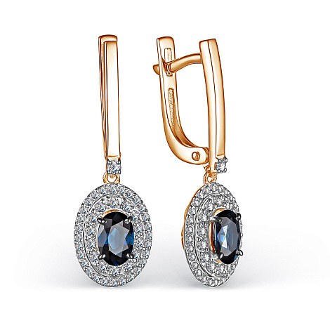 Золотые cерьги висячие с сапфиром