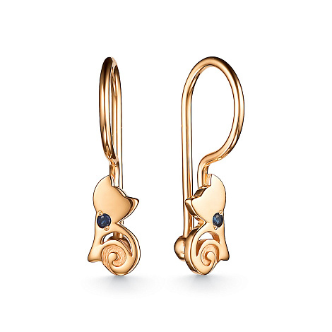 Золотые cерьги классические с сапфиром