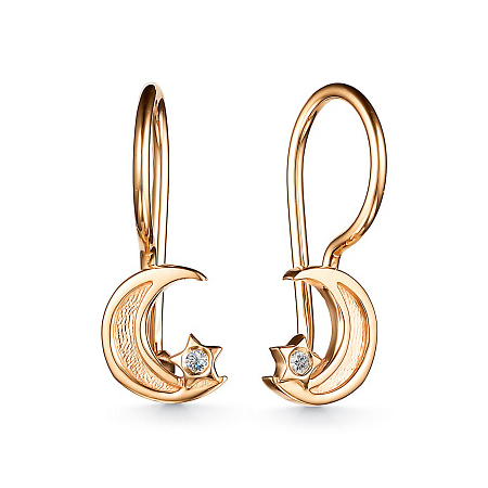 Золотые cерьги классические с бриллиантом