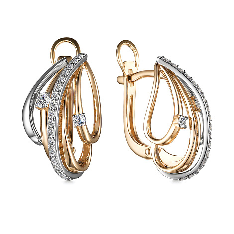 Золотые cерьги классические с бриллиантом