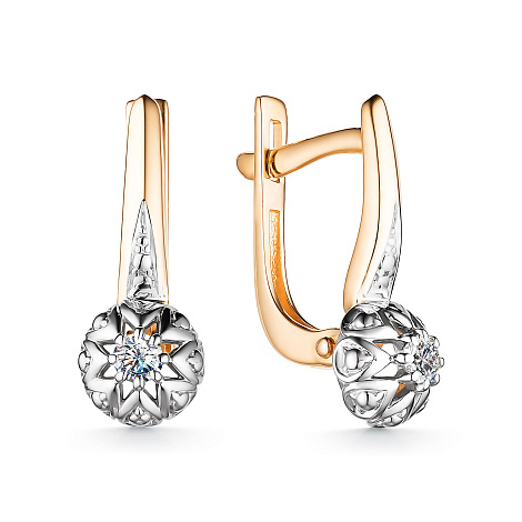 Золотые cерьги классические с бриллиантом