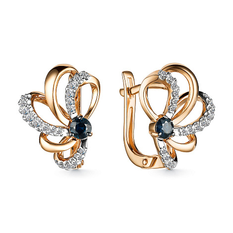 Золотые cерьги классические с сапфиром