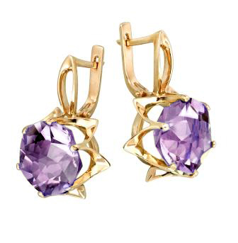 Серьги из желтого золота с аметистом