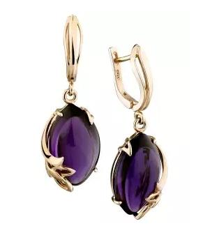 Золотые cерьги висячие с аметистом