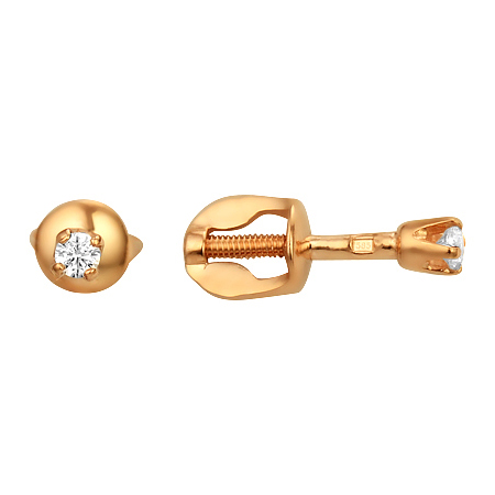 Золотые cерьги пусеты (гвоздики) с фианитом