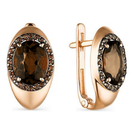 Золотые cерьги с раух-топазом