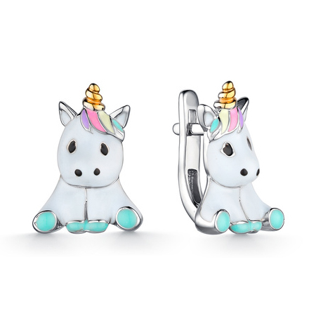 Серебряные cерьги классические с эмалью