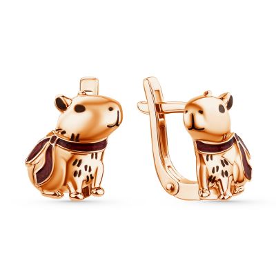 Серебряные cерьги классические с позолотой с эмалью