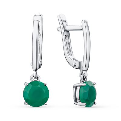 Серебряные cерьги висячие с агатом зеленым