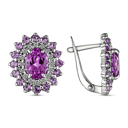 Серебряные cерьги классические с аметистом