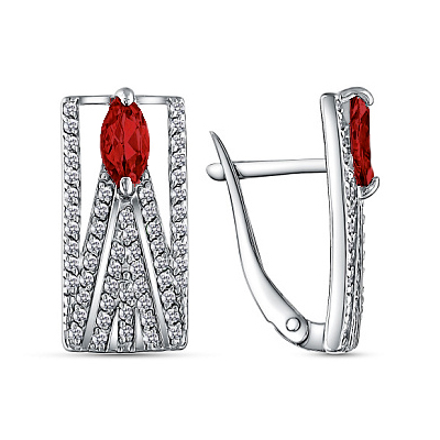 Серебряные cерьги классические с гранатом