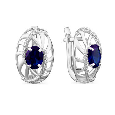 Серьги классические из белого золота с сапфиром