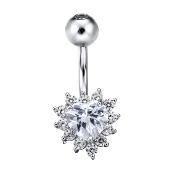 Серьга д/пирсинга из серебра с фианитом