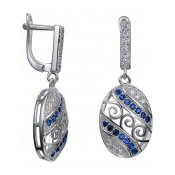 Серебряные cерьги висячие с фианитом