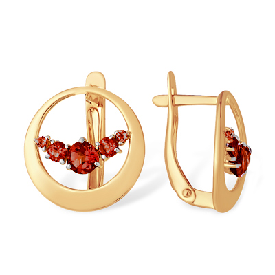 Золотые cерьги классические с гранатом