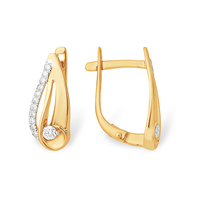 Золотые cерьги классические с бриллиантом