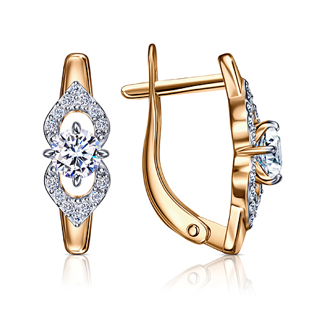 Золотые cерьги классические с фианитом