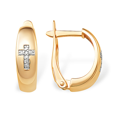 Золотые cерьги классические с фианитом