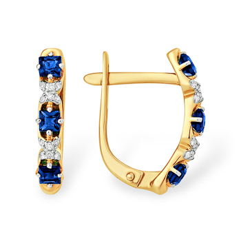 Золотые cерьги классические с сапфиром