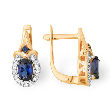 Золотые cерьги классические с сапфиром