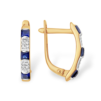 Золотые cерьги классические с сапфиром