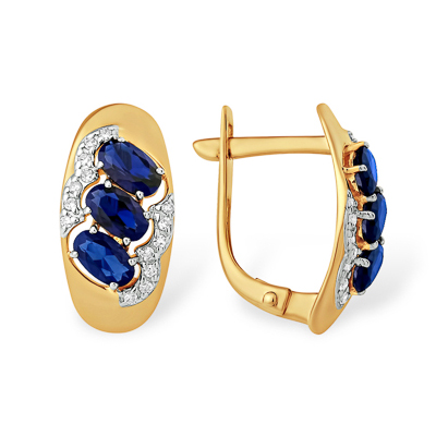 Золотые cерьги классические с сапфиром