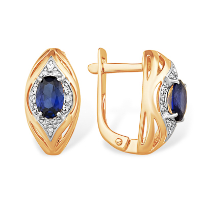 Золотые cерьги классические с сапфиром