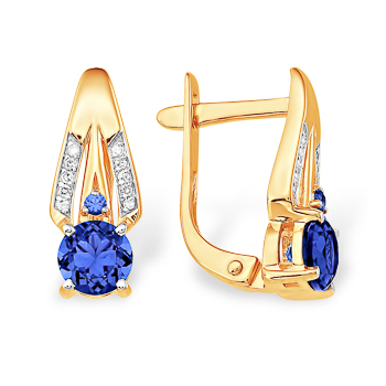 Золотые cерьги классические с сапфиром