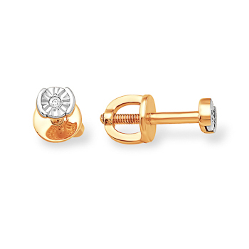 Золотые cерьги пусеты (гвоздики) с бриллиантом