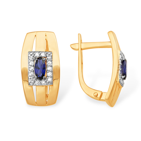 Золотые cерьги классические с сапфиром