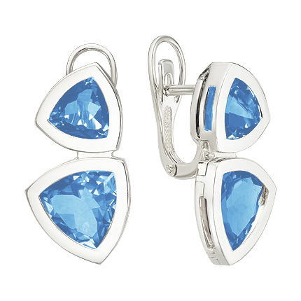 Серьги классические из белого золота с топазом