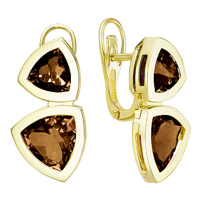 Серьги из желтого золота с раух-топазом