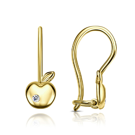 Серьги классические из желтого золота с фианитом