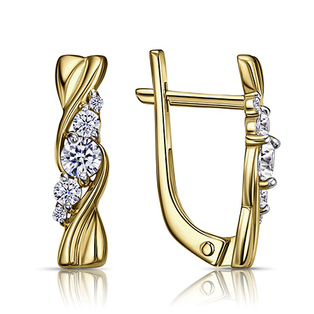 Серьги из желтого золота с фианитом