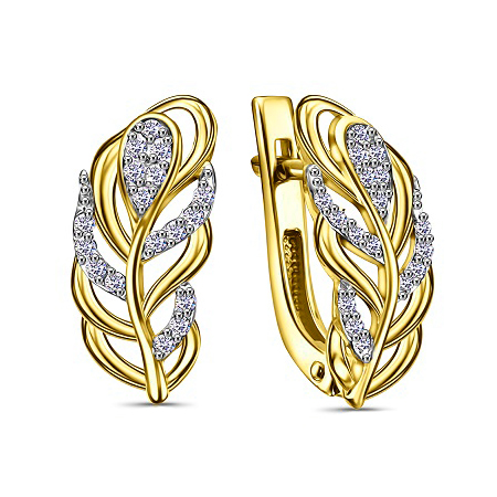 Серьги классические из желтого золота с фианитом