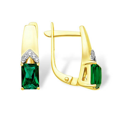 Серьги из желтого золота с изумрудом