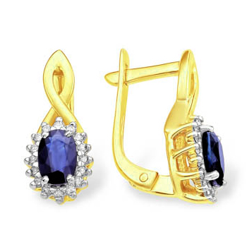 Серьги из желтого золота с сапфиром