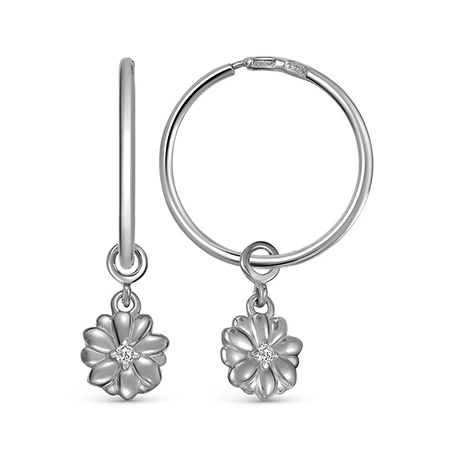 Серебряные cерьги конго с фианитом