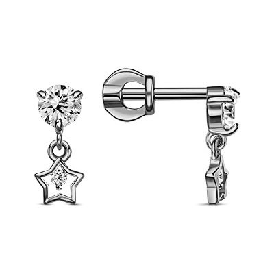 Серебряные cерьги пусеты (гвоздики) с фианитом