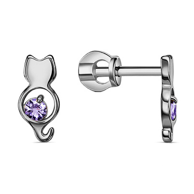 Серебряные cерьги пусеты (гвоздики) с фианитом