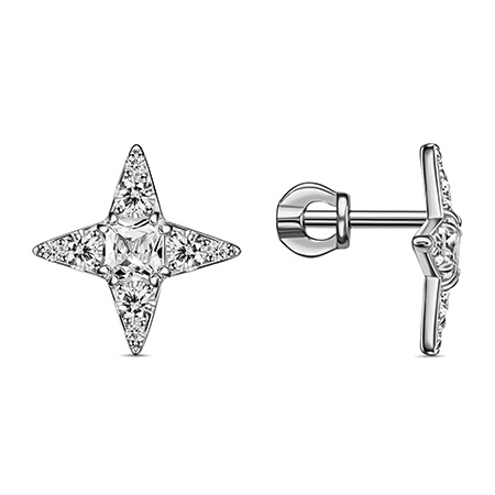 Серебряные cерьги пусеты (гвоздики) с фианитом