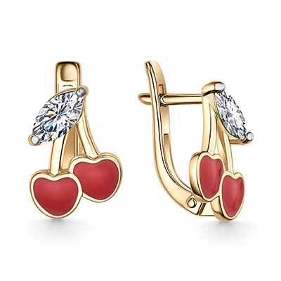 Серебряные cерьги классические с позолотой с эмалью