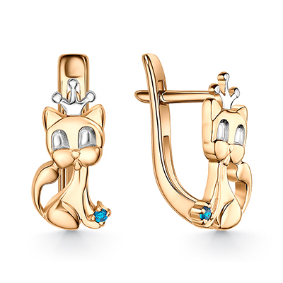 Серебряные cерьги классические с позолотой с фианитом