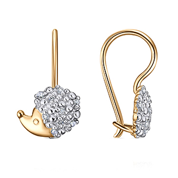 Серебряные cерьги классические с позолотой с фианитом