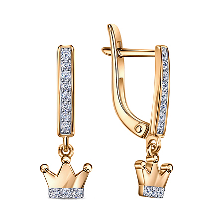 Серебряные cерьги висячие с позолотой с фианитом