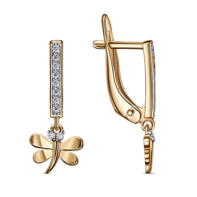 Серебряные cерьги висячие с позолотой с фианитом