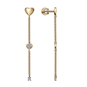 Серебряные cерьги пусеты (гвоздики) с позолотой с фианитом