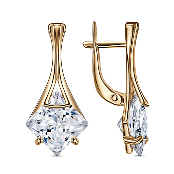 Серебряные cерьги классические с позолотой с фианитом